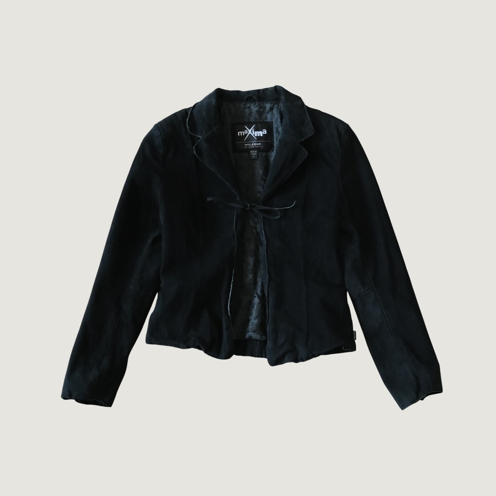 Wilsons Maxima Jacket Womens Black Suede Tie Front Whimsygoth S Small